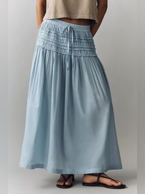 NWT By Anthropologie Smocked Drawstring Midi Skirt